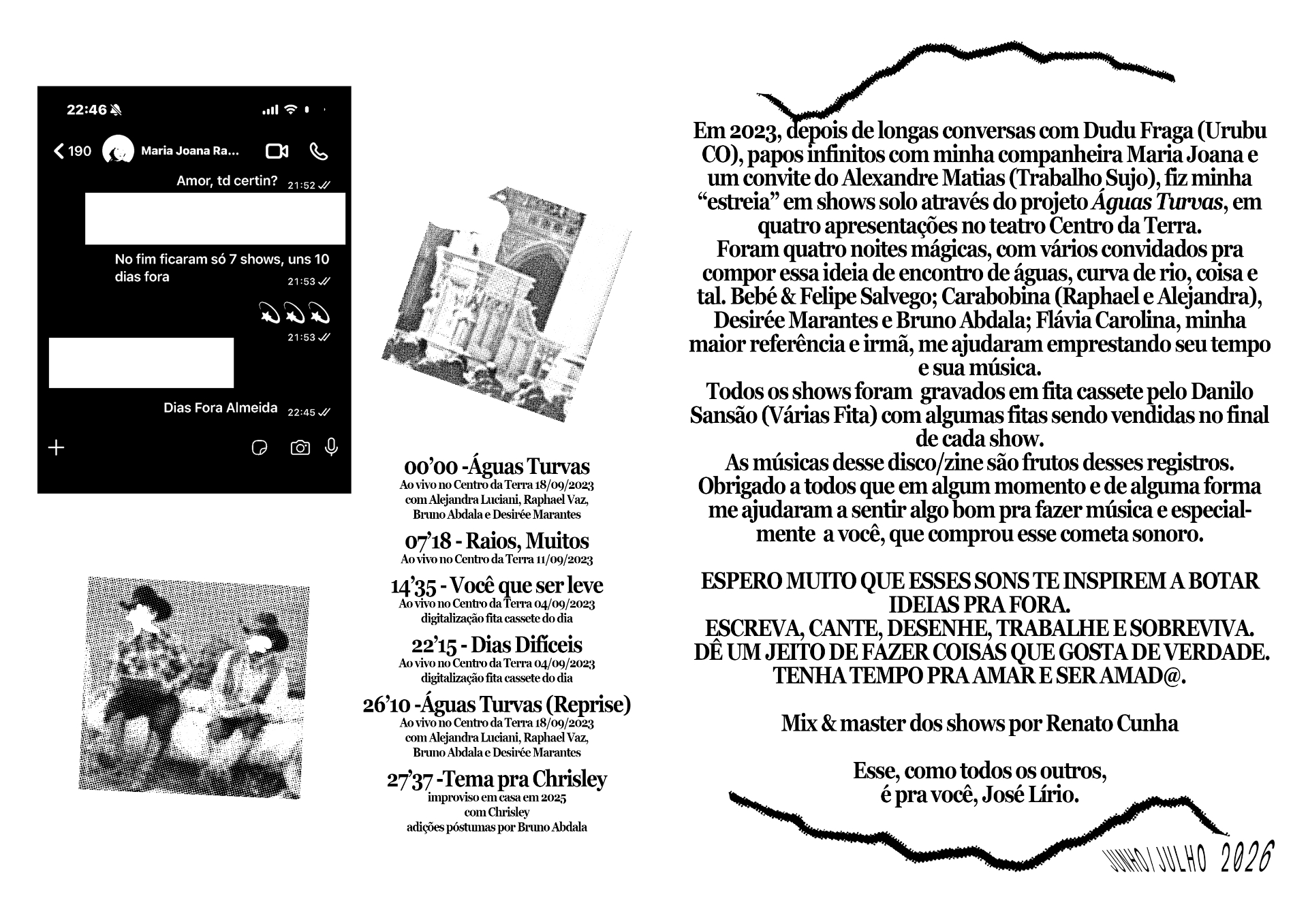Zine Dias Fora Almeida — tracklist e agradecimentos